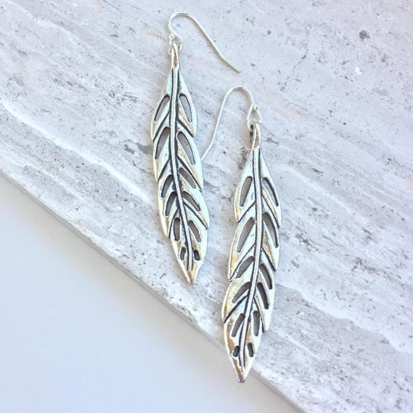Sterling Silver Feather Charm Earrings - Picture 3 of 4